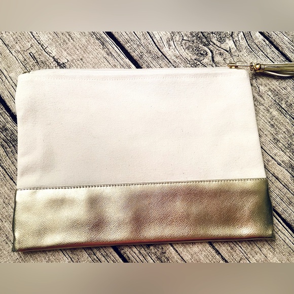 NEW. Large cotton canvas bag with faux golden leather. Flower vinyl print. - Picture 5 of 5